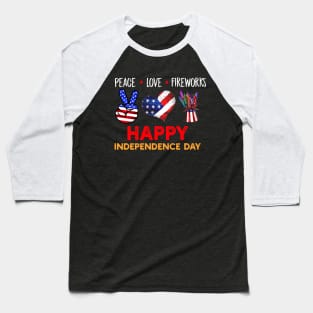 Peace Love Fireworks Shirt, Fireworks Shirt, Patriotic Shirt, 4th Of July Shirt, American Flag Shirt, Independence Day Baseball T-Shirt